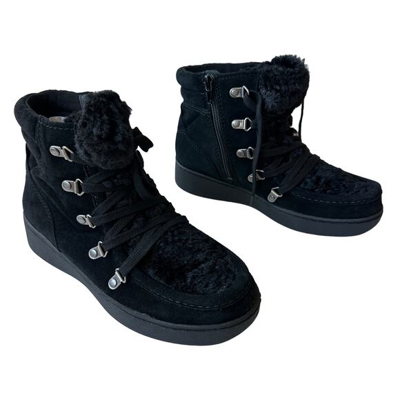 Zodiac Boots Pierson Black Suede Leather Hiking Boot Faux Fur Women's Size 6M - Picture 2 of 11